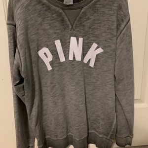 PINK Scoop Neck Distressed Long Sleeve
